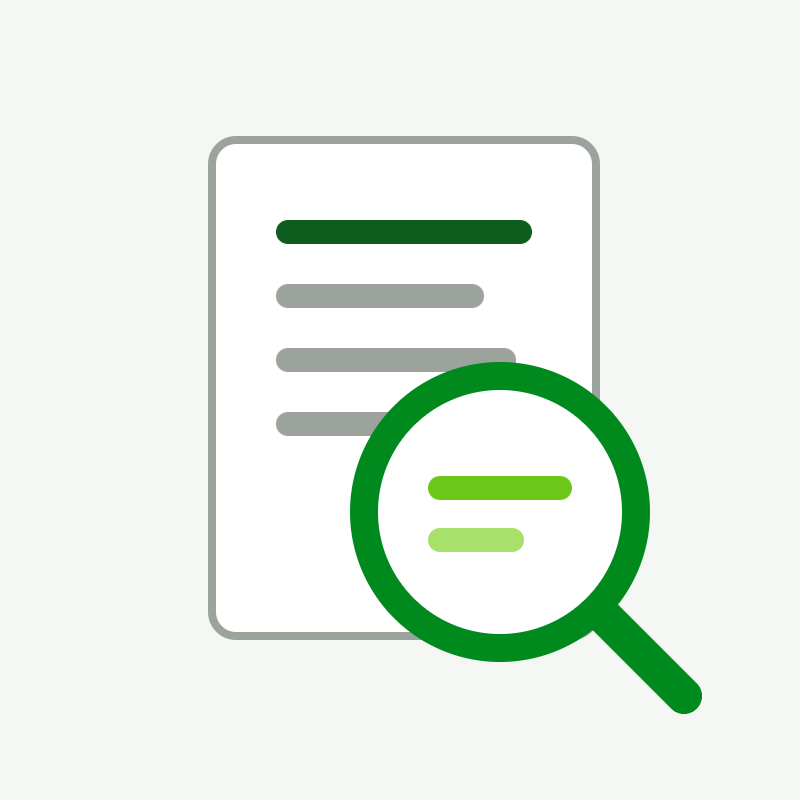 Ilustração: lupa sobre documento técnico, representando o diagnóstico antes de protocolar